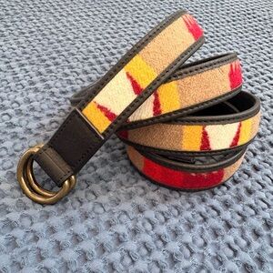 Patterned Multi Colored Wool Polo Style Belt with Geometric Design Measures 47"